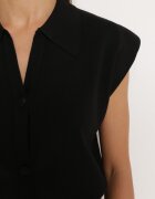 rosa Bluză Vestă Neagră cu Guler polo și Umeri subliniați Naledia