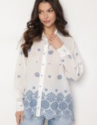 rosa Cămașă Albă De Bumbac Decorată Cu Broderie Izana
