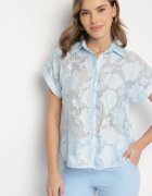 rosa Cămașă Albastră deschisă cu Mânecă Scurtă și Model Floral Froena