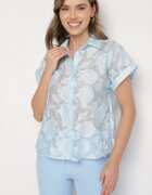 rosa Cămașă Albastră deschisă cu Mânecă Scurtă și Model Floral Froena