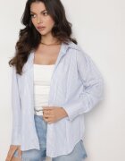 rosa Cămașă Albastră Din Bumbac Oversize Cu Dungi Decorată Cu Fir Metalic Paserella
