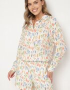 rosa Cămașă Bej din Bumbac cu Motiv Floral Nilarienne