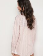 rosa Cămașă Bej din bumbac Oversize cu dungi Decorată cu fir metalic Paserella