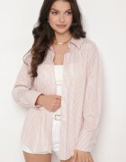 rosa Cămașă Bej din bumbac Oversize cu dungi Decorată cu fir metalic Paserella
