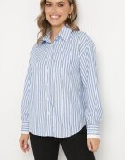 rosa Cămașă Clasică Albastră în Dungi cu Nasturi cu Zirconii Delfea