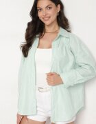 rosa Cămașă de bumbac Verde Oversize cu dungi decorată cu fir metalic Paserella