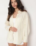 rosa Cămașă Galbenă de Bumbac Oversize în dungi Decorată cu Fir Metalic Paserella