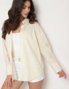 rosa Cămașă Galbenă de Bumbac Oversize în dungi Decorată cu Fir Metalic Paserella