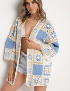rosa Cardigan Albastru de Bumbac cu Model Ajurat Zivisse