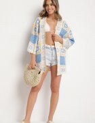 rosa Cardigan Albastru de Bumbac cu Model Ajurat Zivisse