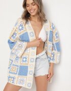 rosa Cardigan Albastru de Bumbac cu Model Ajurat Zivisse