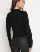 rosa Cardigan Negru cu Nasturi cu Cusături Zennita