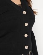 rosa Cardigan Negru cu Nasturi cu Cusături Zennita