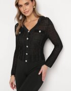 rosa Cardigan Negru încheiat cu nasturi cu fir metalic Stamana