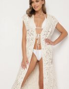 rosa Cardigan Pelerină Bej Ajurat din Bumbac Hallosea