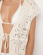 rosa Cardigan Pelerină Bej Ajurat din Bumbac Hallosea