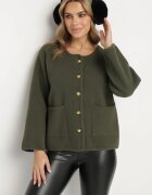 rosa Cardigan Verde cu Viscoză cu Nasturi Fannith
