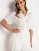 rosa Combinație Albă Vâscoasă cu Bluză tip cămașă închisă cu nasturi și pantaloni scurți Vikota