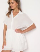 rosa Combinație Albă Vâscoasă cu Bluză tip cămașă închisă cu nasturi și pantaloni scurți Vikota