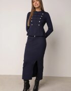 rosa Complet croșetat elegant cu vâscoză: fustă creion și bluză în stil napoleonka Sallvia Bleumarin