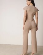rosa Compleu Bej Vestă cu nasturi și Pantaloni Drepti cu Elastic în Talie Anniola