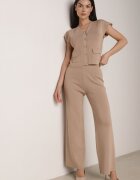 rosa Compleu Bej Vestă cu nasturi și Pantaloni Drepti cu Elastic în Talie Anniola