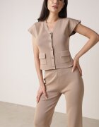 rosa Compleu Bej Vestă cu nasturi și Pantaloni Drepti cu Elastic în Talie Anniola