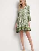 rosa Evazată Rochie Verde cu vâscoză cu Model Ornamental Ravapia
