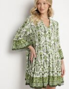 rosa Evazată Rochie Verde cu vâscoză cu Model Ornamental Ravapia