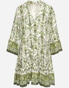 rosa Evazată Rochie Verde cu vâscoză cu Model Ornamental Ravapia
