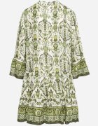 rosa Evazată Rochie Verde cu vâscoză cu Model Ornamental Ravapia