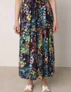 rosa Fustă Cloș Bleumarin cu Model Abstract din Viscoză Assenila
