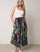 rosa Fustă Cloș Bleumarin cu Model Abstract din Viscoză Assenila