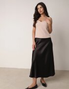 rosa Fustă Cloș Midi Neagră Din satin Cu fermoar Cu elastic în talie Williwarne