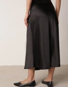 rosa Fustă Cloș Midi Neagră Din satin Cu fermoar Cu elastic în talie Williwarne