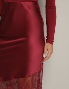 rosa Fustă de Satin Bordeaux Decorată cu Dantelă Milori