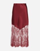 rosa Fustă de Satin Bordeaux Decorată cu Dantelă Milori