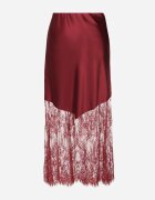 rosa Fustă de Satin Bordeaux Decorată cu Dantelă Milori