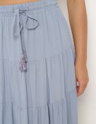 rosa Fustă Evazată Albastră din Viscoză cu Talie Înaltă cu Elastic în Talie și Volane Koeviana