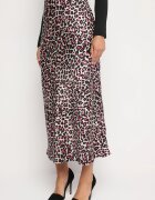 rosa Fustă Fucsia-Neagră cu imprimeu leopard cu talie înaltă și talie elastică Dimimas