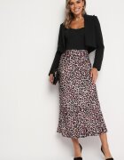 rosa Fustă Fucsia-Neagră cu imprimeu leopard cu talie înaltă și talie elastică Dimimas
