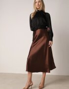rosa Fustă Maro Cloș Midi De Satin Cu Fermoar Cu Elastic În Talie Williwarne