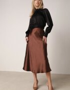 rosa Fustă Maro Cloș Midi De Satin Cu Fermoar Cu Elastic În Talie Williwarne