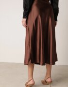 rosa Fustă Maro Cloș Midi De Satin Cu Fermoar Cu Elastic În Talie Williwarne