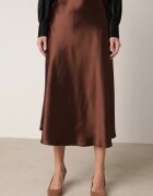rosa Fustă Maro Cloș Midi De Satin Cu Fermoar Cu Elastic În Talie Williwarne