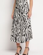 rosa Fustă Neagră de Satin Midi cu Dungi Abstracte Zebră Ruade