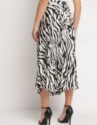 rosa Fustă Neagră de Satin Midi cu Dungi Abstracte Zebră Ruade
