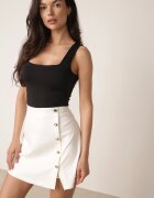 rosa Fustă-pantaloni scurți cu bumbac croi trapez cu nasturi în lateral Baccite Albă