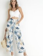 rosa Pantaloni Albaștri Largi cu Talie Înaltă și Elastic în Talie din Bumbac Eliphne