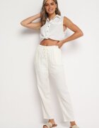 rosa Pantaloni Albi din bumbac cu elastic în talie și cu picioare drepte Olalla
